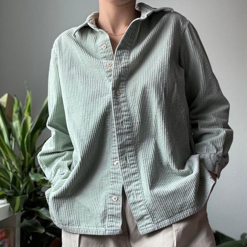 Blair Sage Green Corduroy Button Down Shirt Long Sleeve Cotton Relaxed Medium